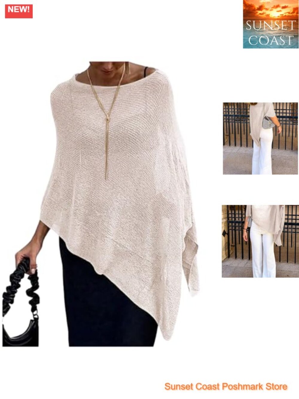 Sheer Knit Poncho Shrug Layering Cover-Up